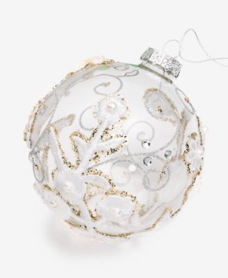 Gilded Glamour Glass Clear Floral Ball Ornament, Macy's Exclusive