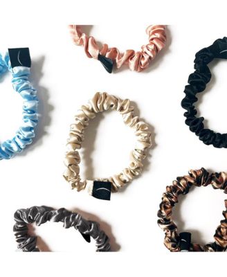 100% Silk Skinny Hair Scrunchies 6-Pack