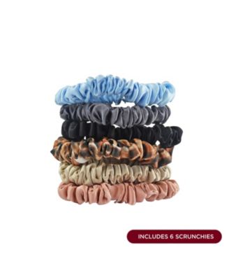 100% Silk Skinny Hair Scrunchies 6-Pack