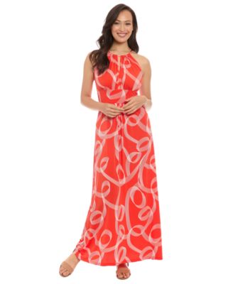 London Times - Women's Printed Jersey Halter-Neck Maxi Dress