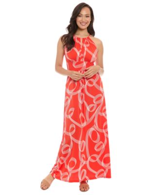 London Times Women's Printed Jersey Halter-Neck Maxi Dress - Macy's