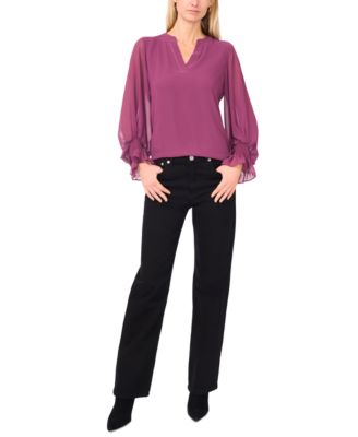 Vince Camuto Women's Split-Neck Long-Sleeve Top - Macy's
