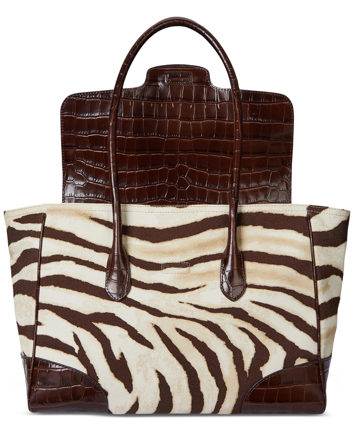 Ralph Lauren Zebra-print Canvas Extra Large Tanner Satchel In Brown