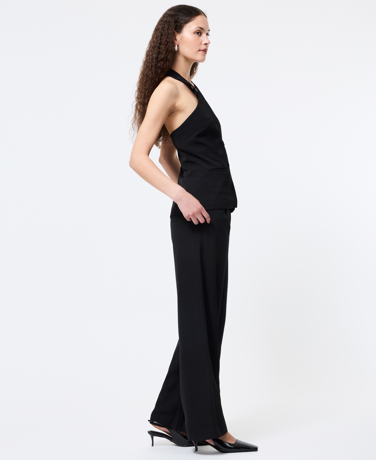 French Connection Harry Suiting Crisscross Halter Top In Black