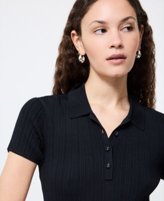 Women's Ribbed Polo-Collar Mini Dress