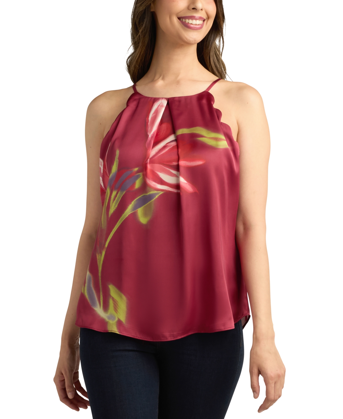 Juniors' Printed Satin Scallop-Edge Halter Top - Pat D