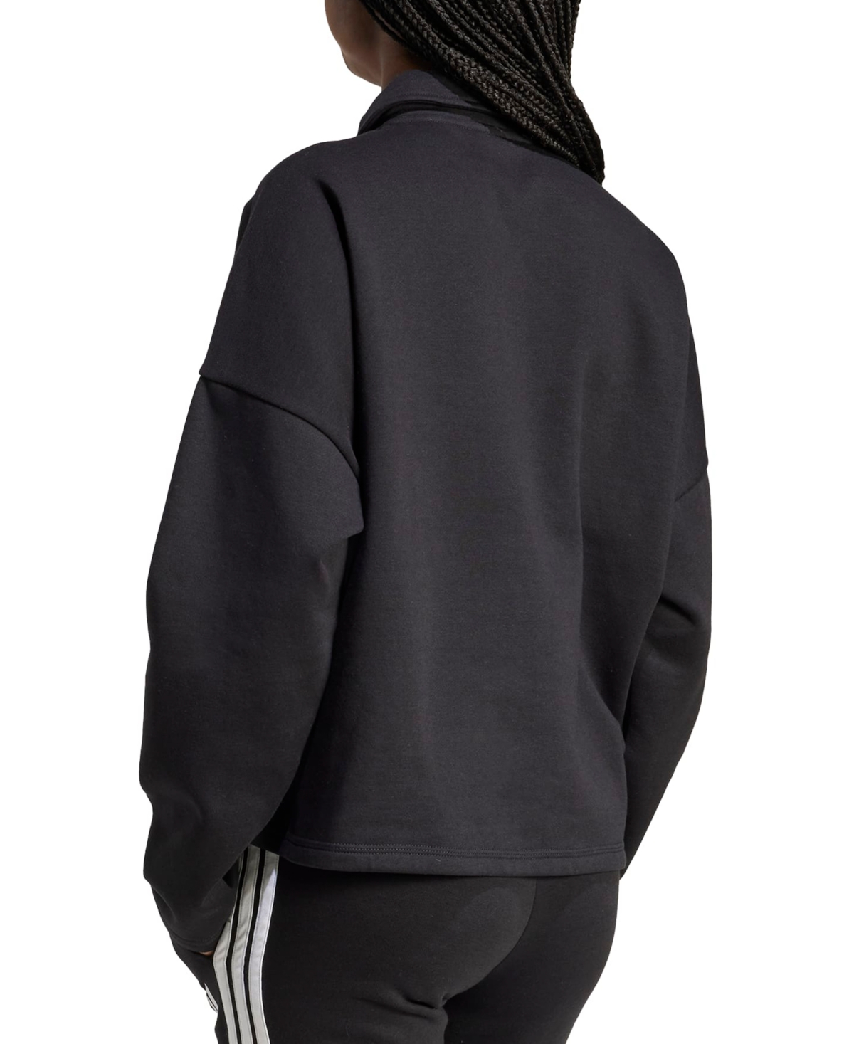 Adidas Originals Women's Essentials Linear Fleece Polo Sweatshirt In Black