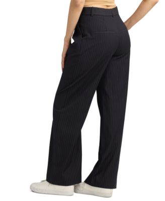 Juniors' Chalk Stripe Wide-Leg Suit Pants