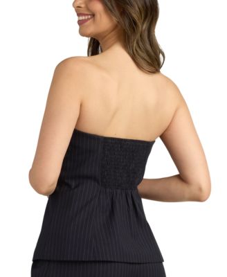 Juniors' Chalk Stripe Strapless Suit Vest Top