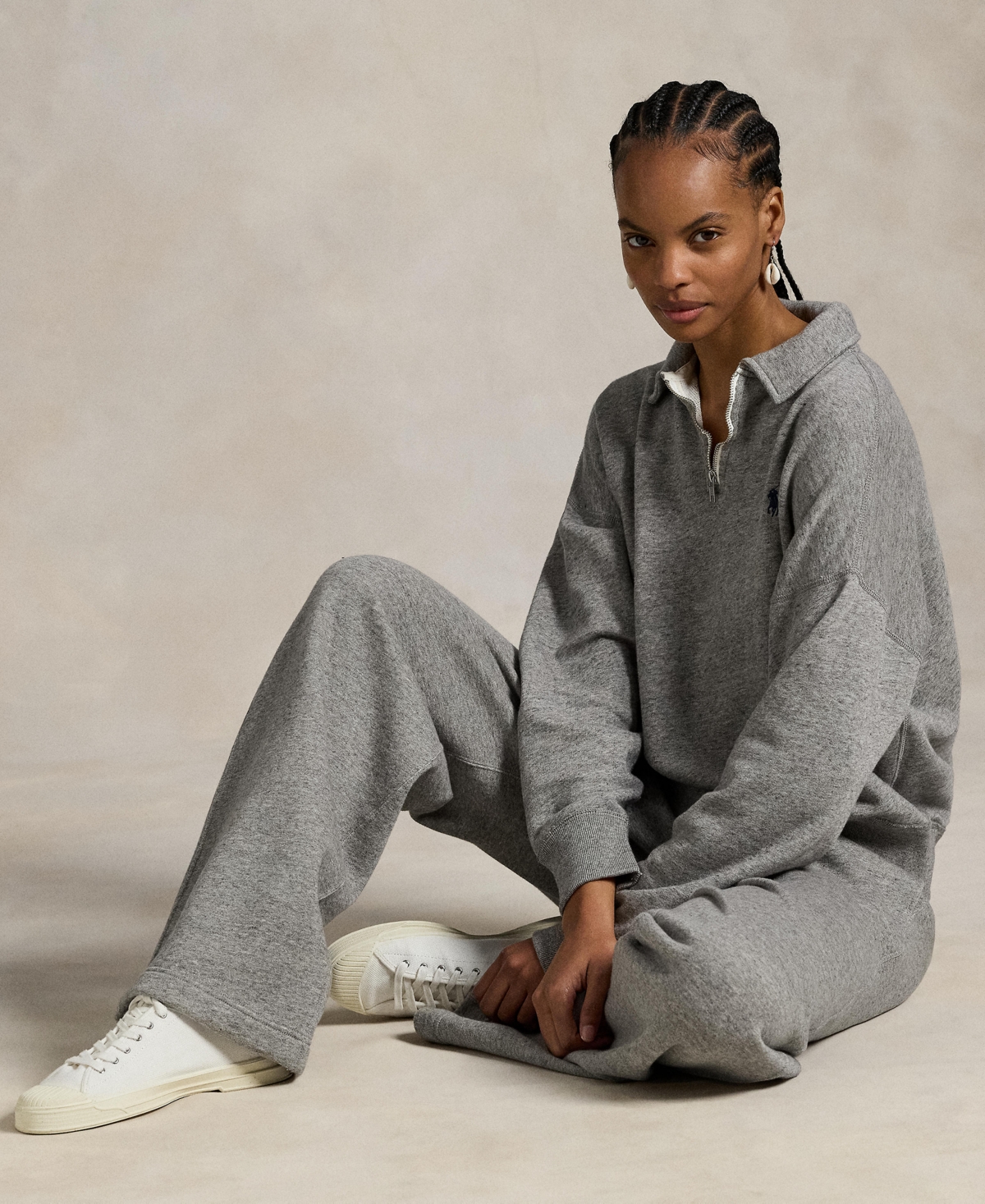 Polo Ralph Lauren Women's Drawstring Fleece Wide-leg Sweatpant In Gray