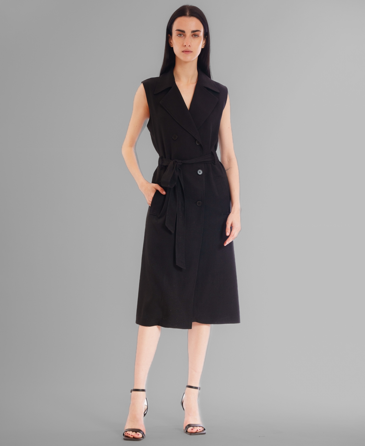 Women's Sleeveless A-line Jacket Dress - Tan
