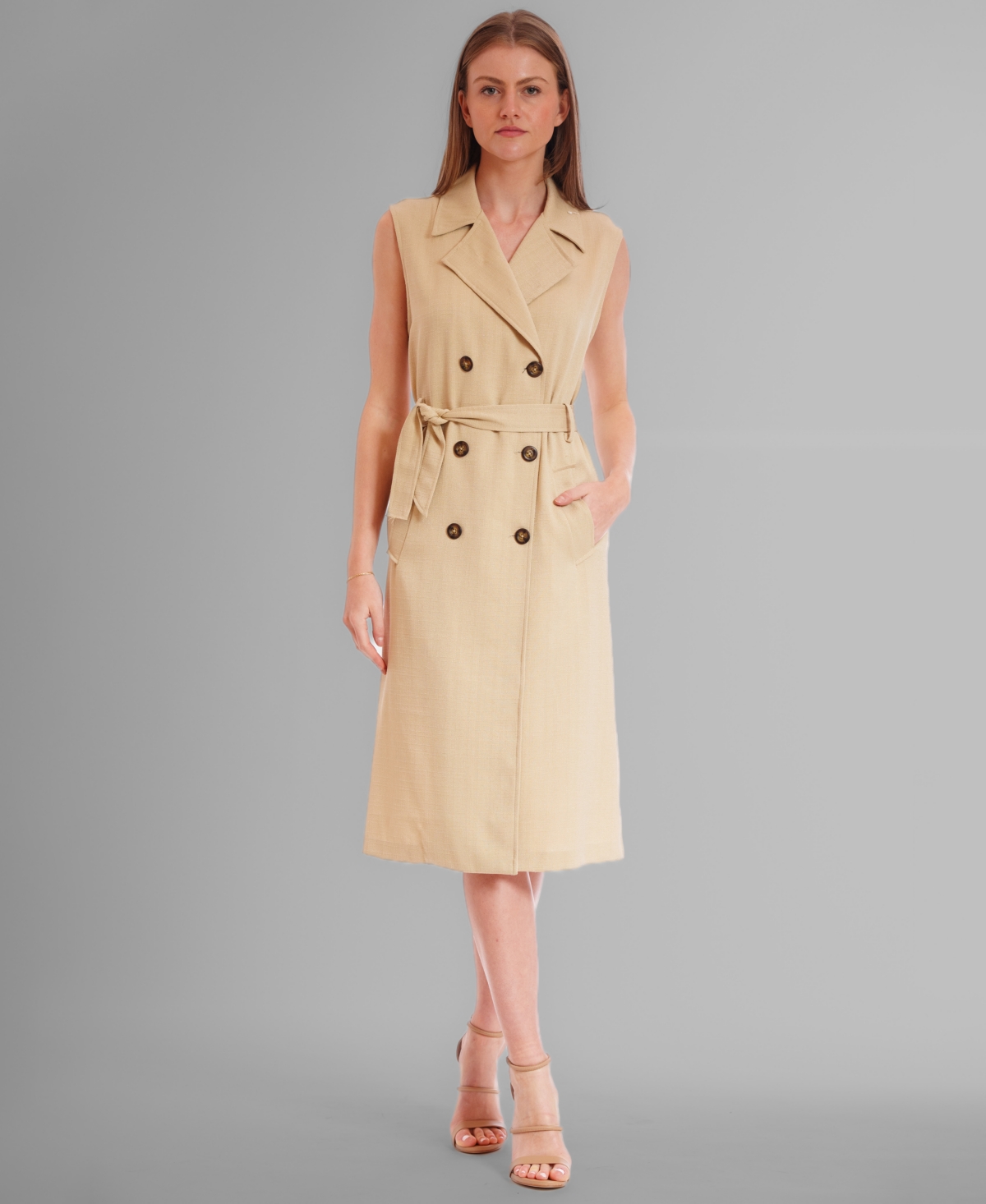 Women's Sleeveless A-line Jacket Dress - Tan