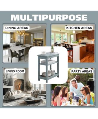 Slim Wood Side End Table with Storage Shelves & Pull-Out Tray, Nightstand for Bedroom, Living Room