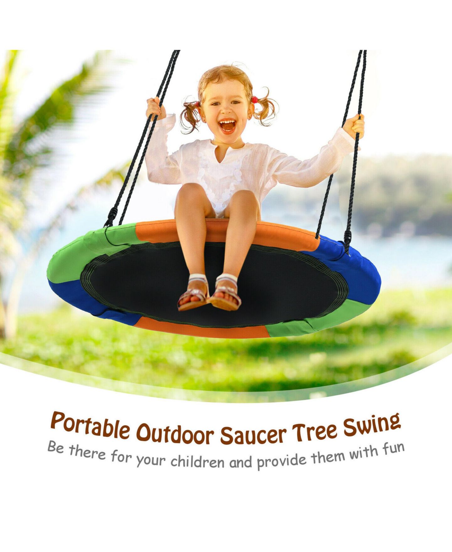 Детская игрушка Gymax 40'' Flying Saucer Tree Swing with Adjustable Height, 330 lbs, Ages 3+, цвет: Colorful — фото 8