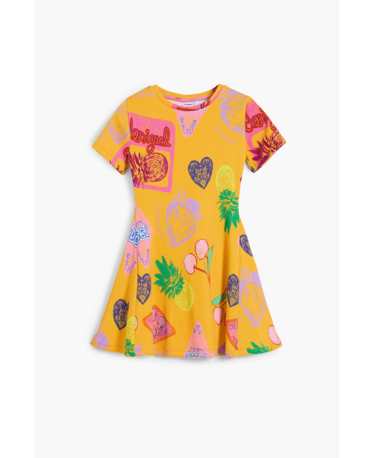 Desigual Girls Girls's Skater Dress With Prints In Yellow
