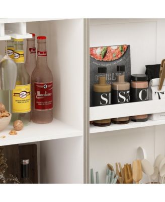 White 2-door 68.9-inch high multifunctional cabinet, storage cabinet, Pantry (including wine drawer/wine glass holder)