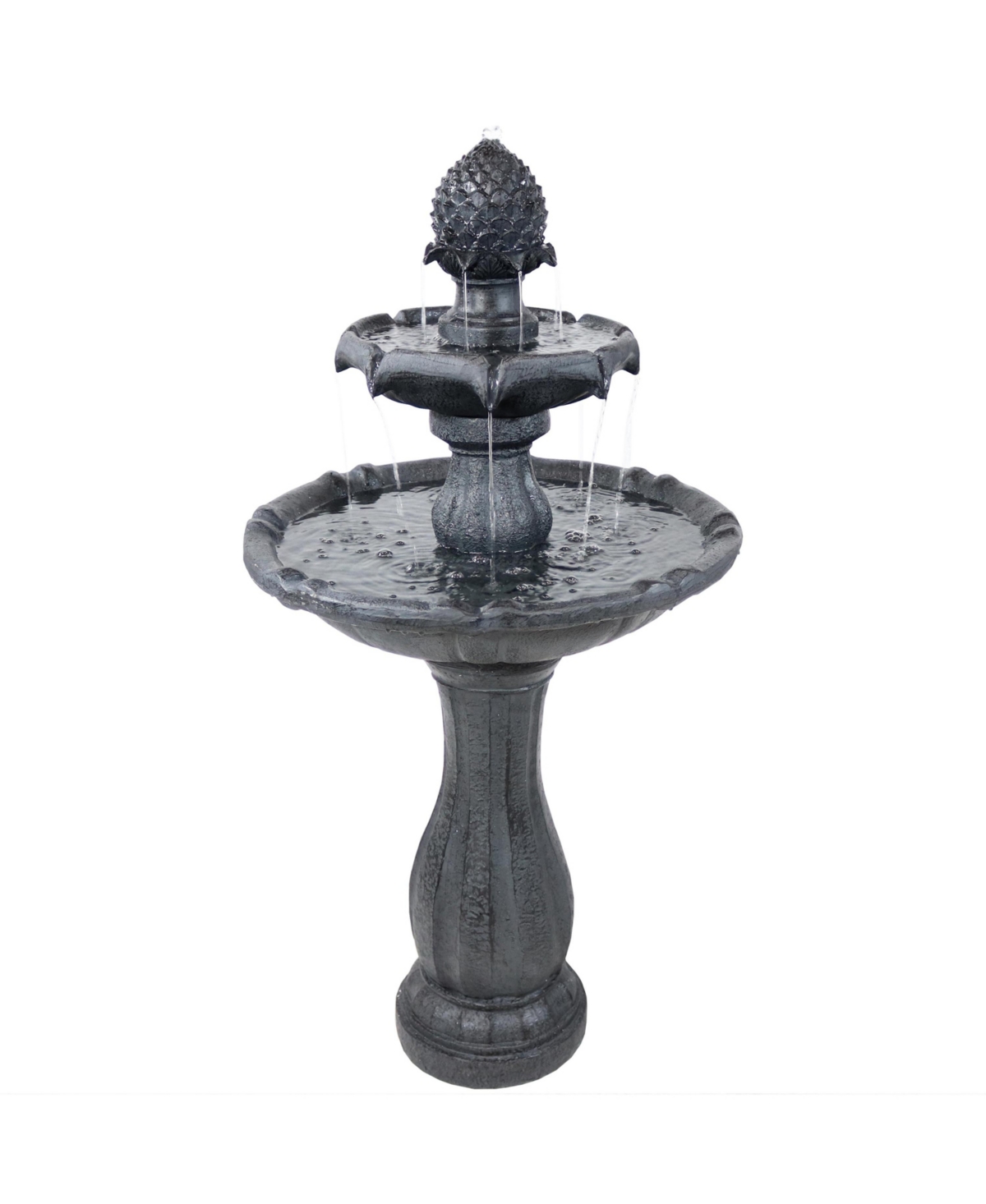 46&#x22; H Outdoor 2-Tier Pineapple Solar Water Fountain with Battery Backup - Black