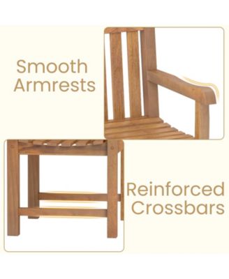 4 PCS Teak Wood Patio Dining Chair Outdoor Armchair w/ Slatted Seat & Solid Legs