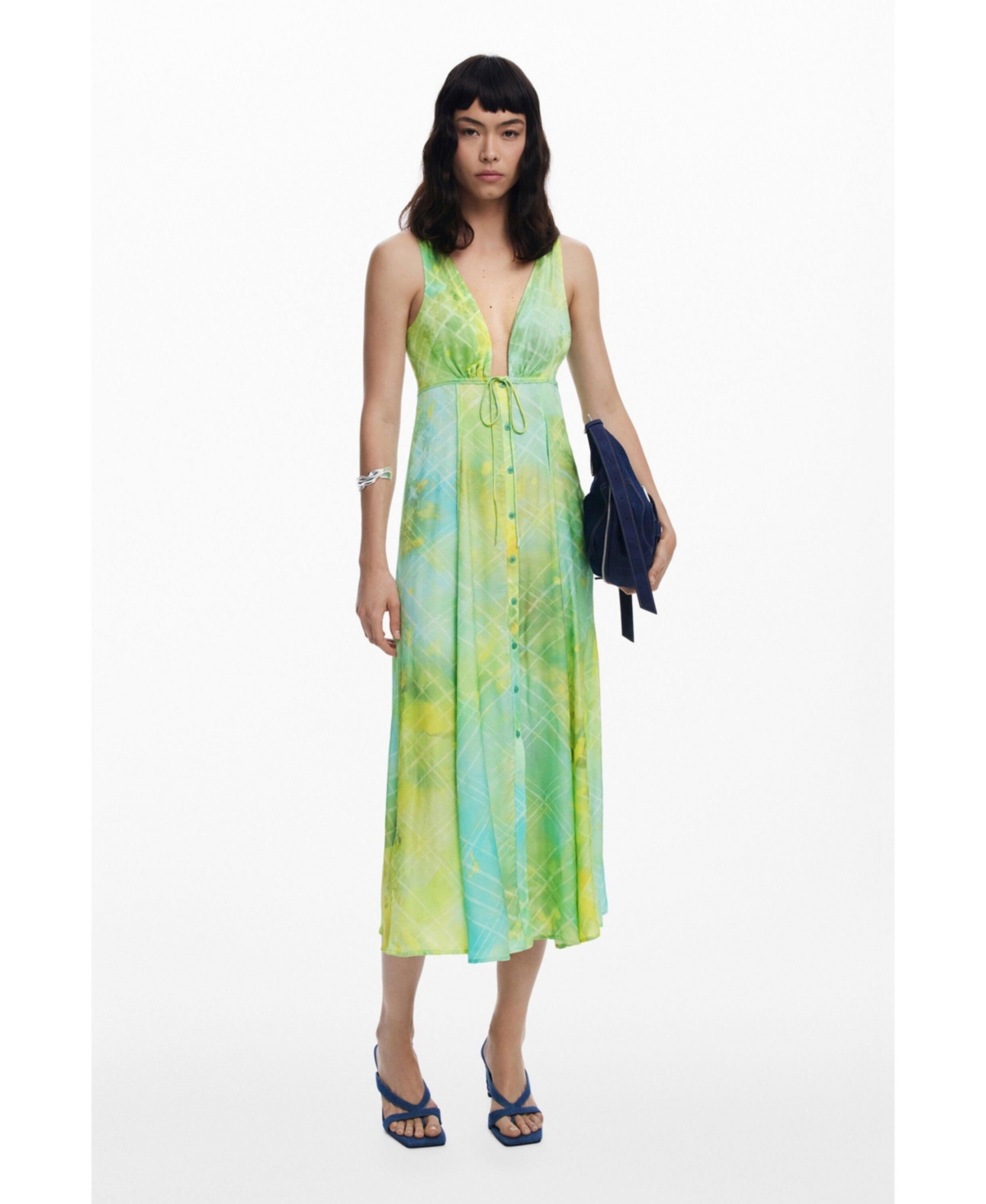 Women's Long dress with buttons - Light green