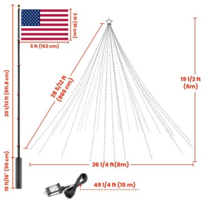 4840LED 20' Outdoor Pole Christmas Tree Lights Kit with Telescopic Flagpole, 120V Giant-Sized Holiday Event Decor with Star Top
