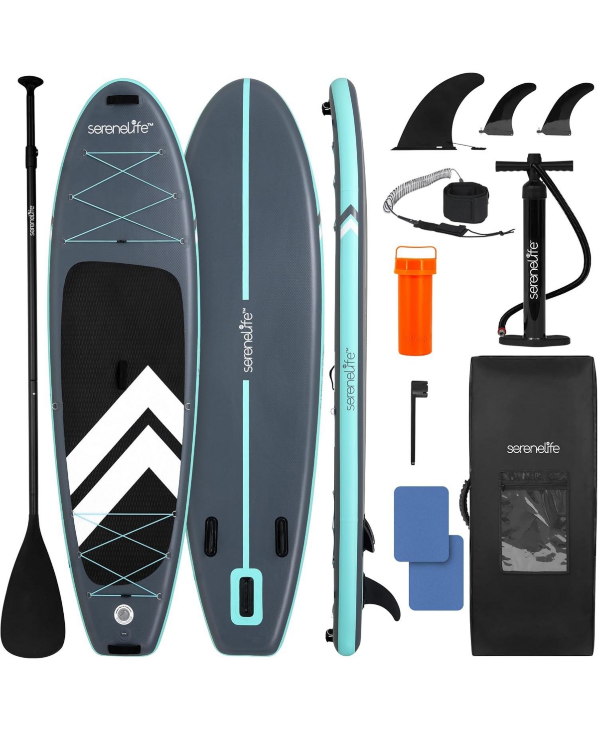 Inflatable Stand-Up Paddle-Board with Double-Action Hand Pump, 3-Piece Aluminum Sup Paddle, Leash, Repair Kit and Backpack, Black - Black