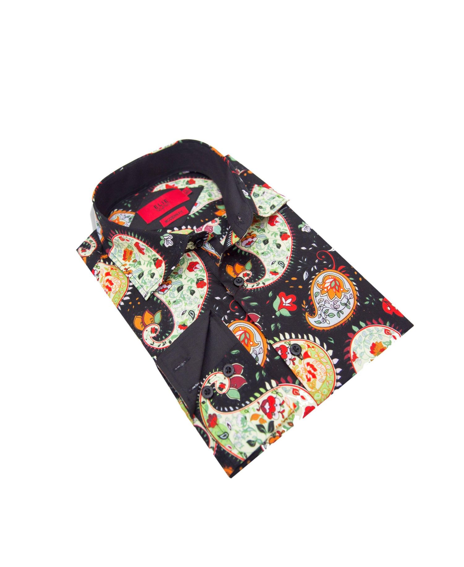 Big Boys Black Slim Fit Paisley Dress Shirt