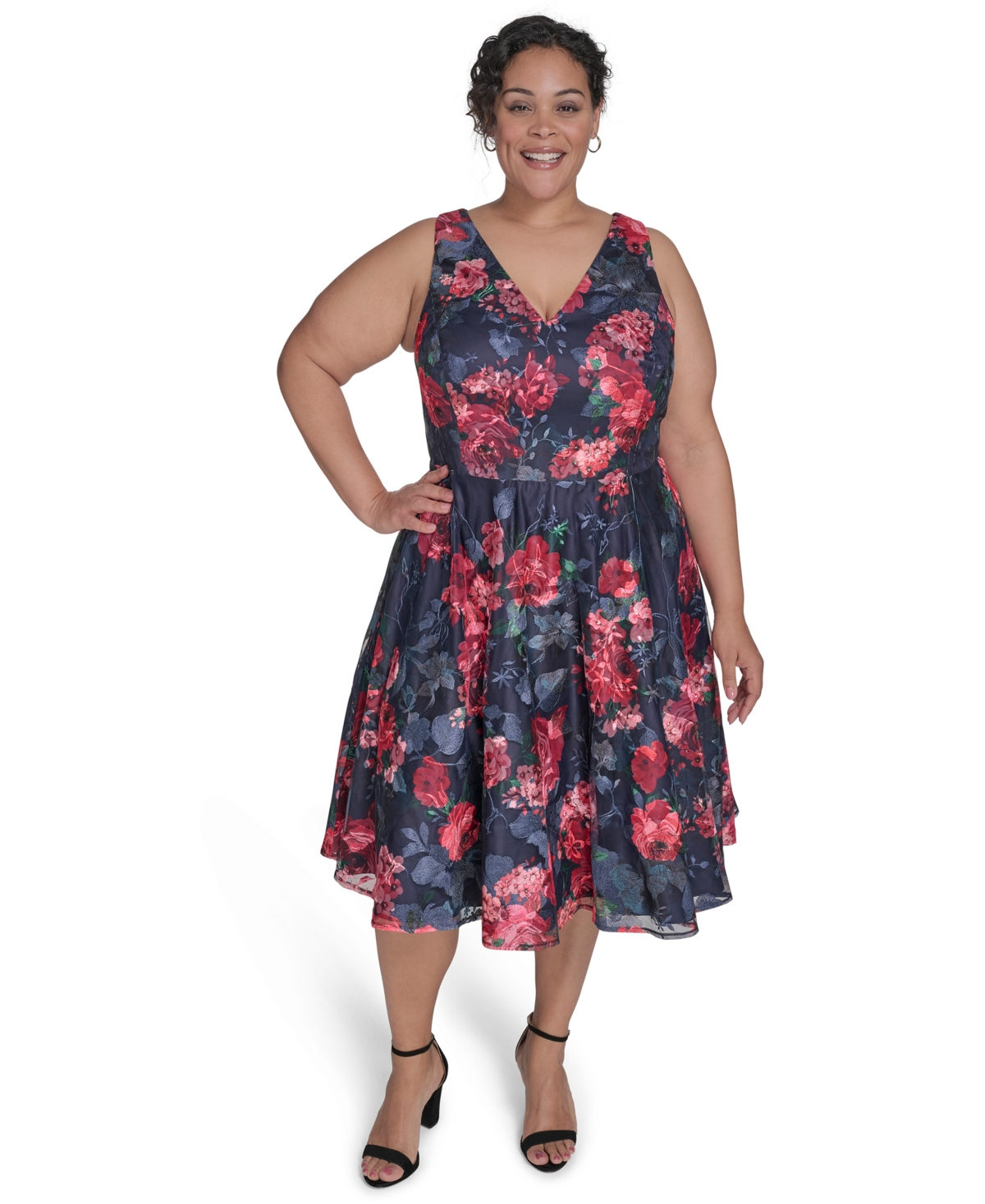 Eliza J Plus Size Sleeveless Embroidered Fit & Flare Dress In Multi