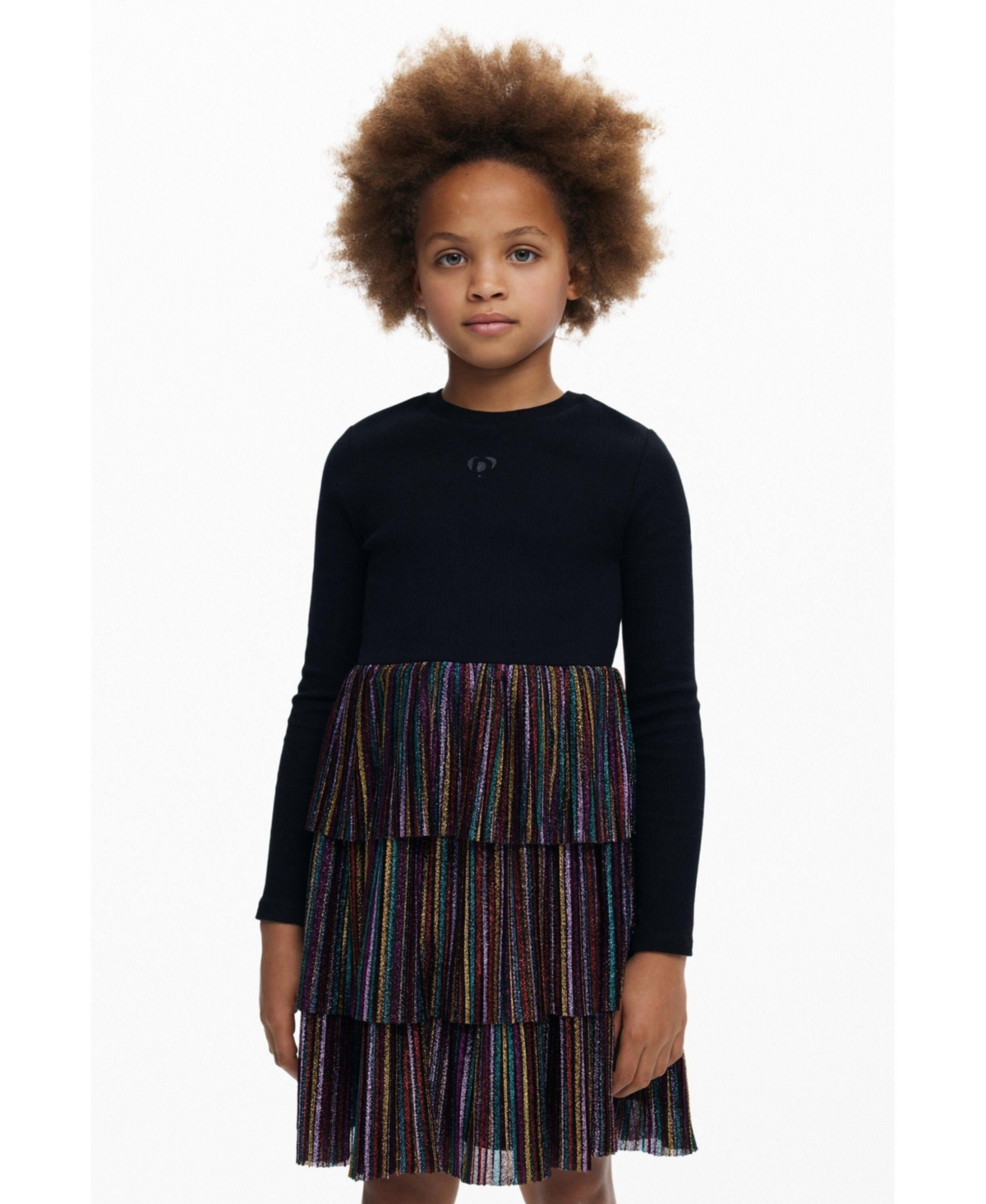 Desigual Girls Girls's Lurex Ruffle Dress In Black