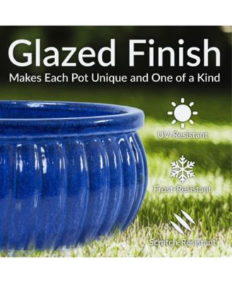  Ceramic Ribbed Planter Bowl - Imperial Blue - 14.5" Round