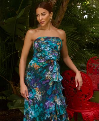 Petites Printed Straight-Neck Sleeveless Maxi Dress