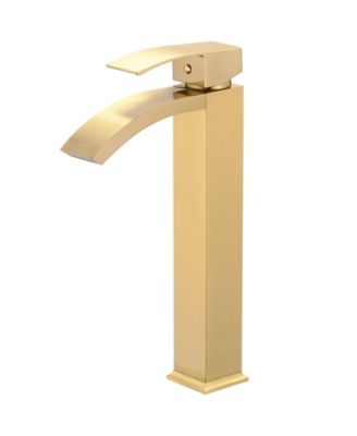 Waterfall Single Hole Single Handle Bathroom Vessel Sink Faucet With Pop Up Drain Without Overflow In Matte Black & Gold