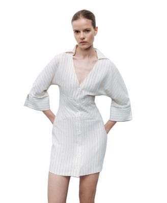 Women's Corset-Inspired Linen Blend Striped Shirt Dress