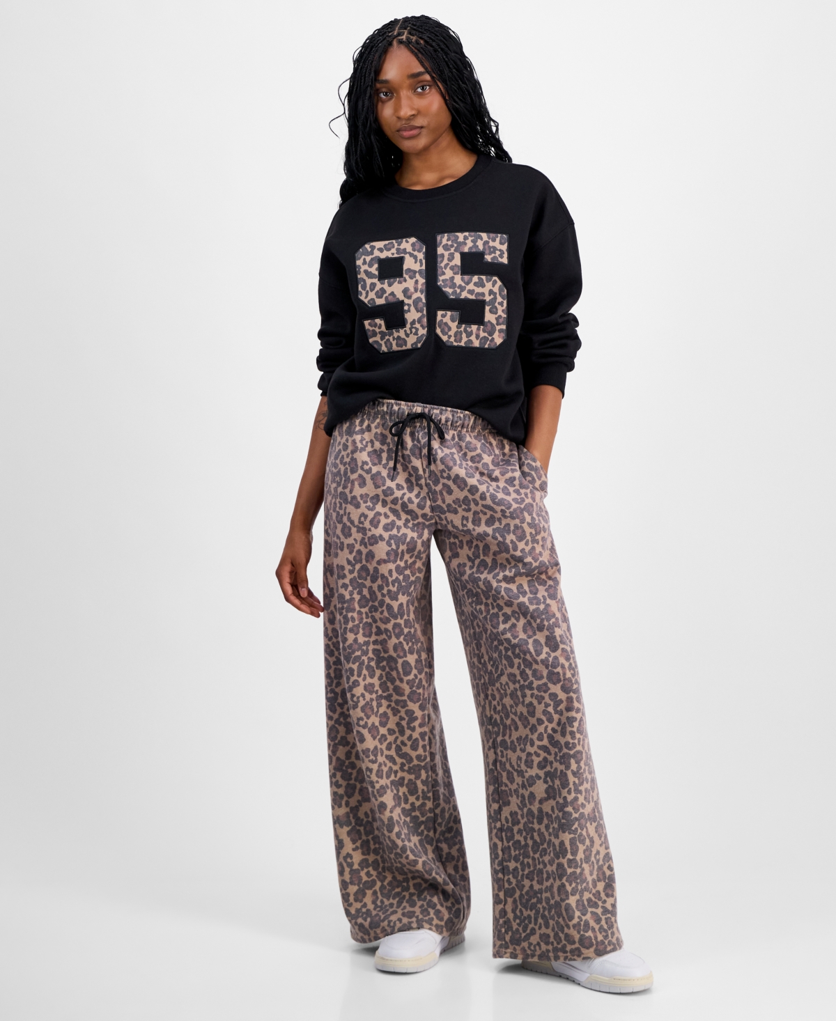 Madden Girl Juniors Varsity Sweatshirt Leopard Print Pants In Blue