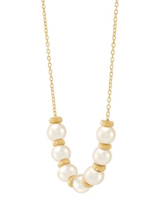 Cultured Freshwater Pearl (6 - 61/2mm) & Polished Rondelle Collar Necklace in 14k Gold-Plated Sterling Silver