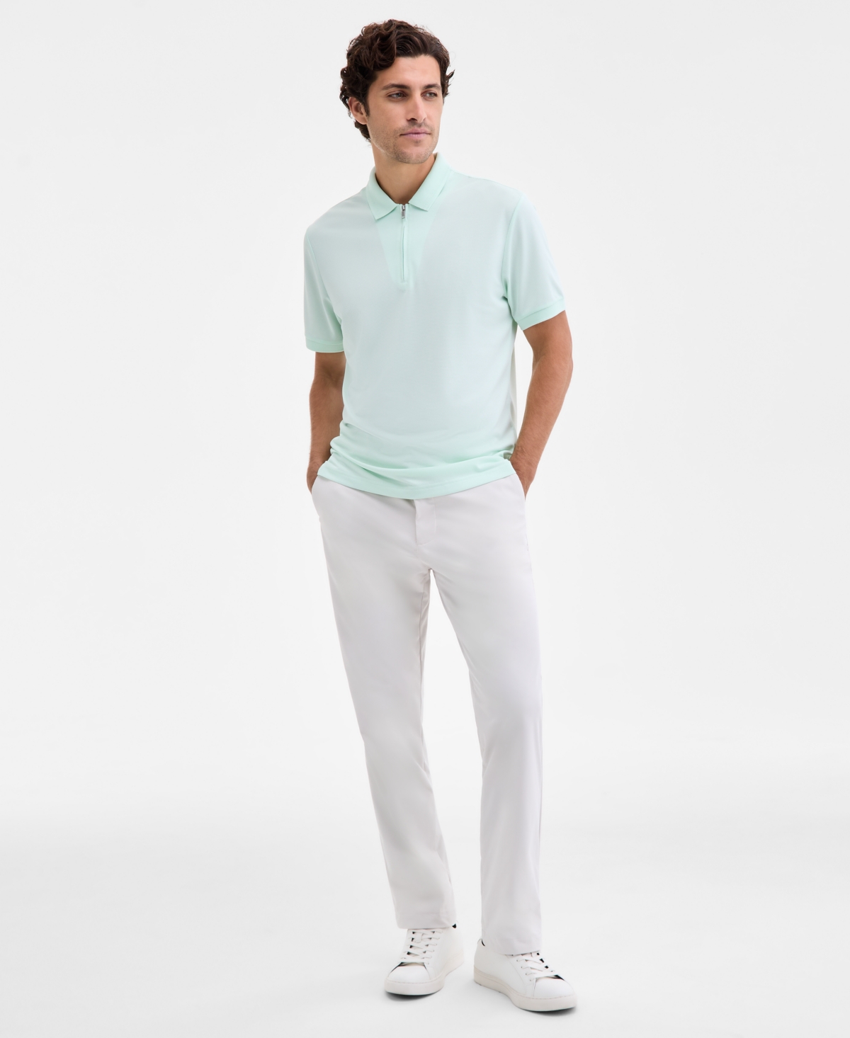 Alfani Men's Ottoman Short Sleeve Textured Quarter-zip Polo Shirt, Exclusively At Macy's