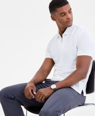 Men's Ottoman Short Sleeve Textured Quarter-Zip Polo Shirt