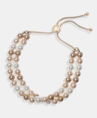 Charter Club - Imitation Pearl Double Row Slider Bracelet
