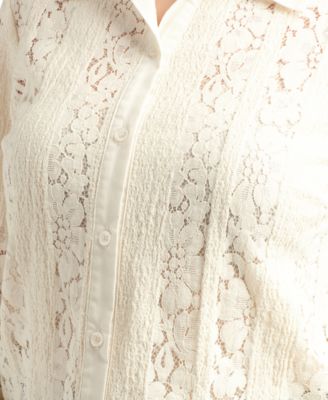 Juniors' Textured Lace Button-Front Shirt