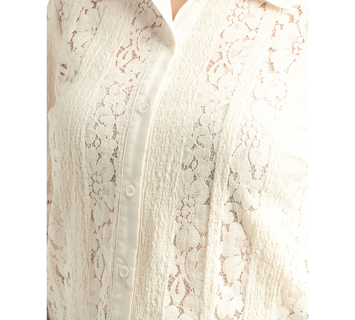 Bcx Juniors' Textured Lace Button-front Shirt In White