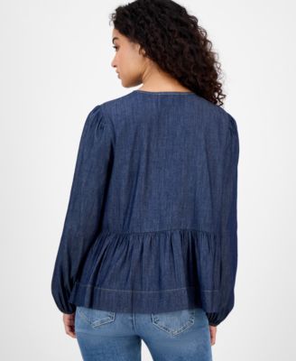 Women's Chambray Peplum-Hem Top
