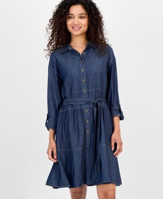 Women's Chambray Tie-Waist Shirtdress