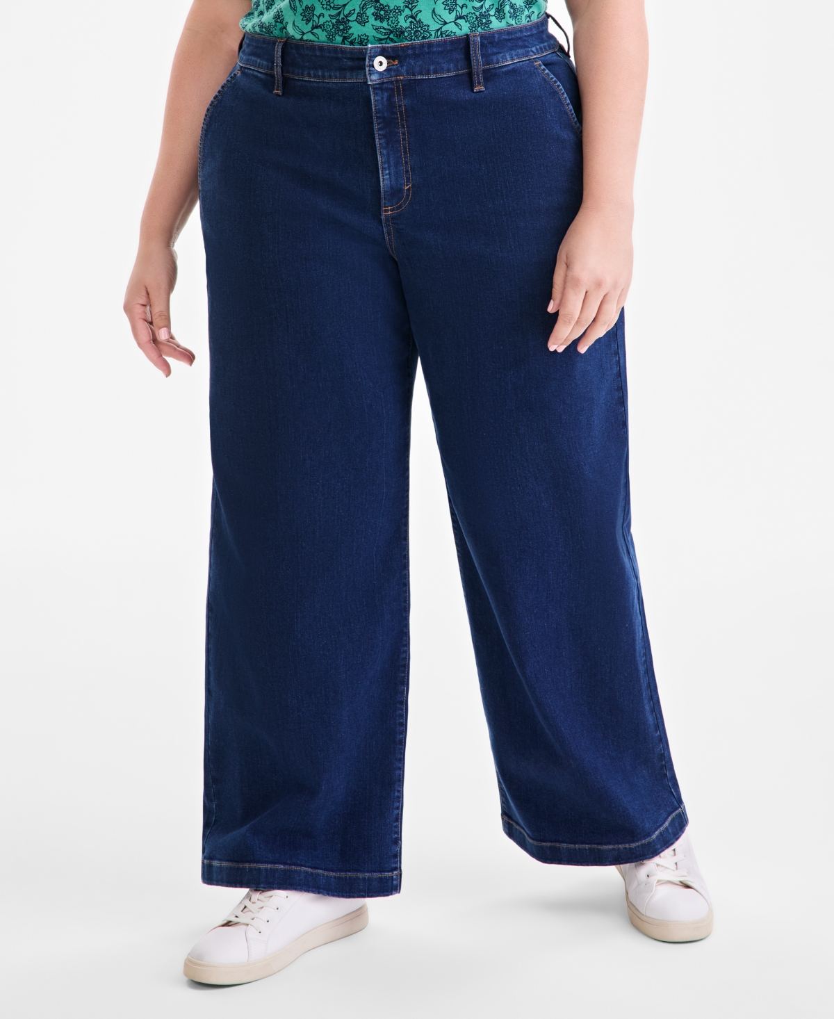Style & Co Plus Size High Rise Wide-leg Jeans, Macy's Exclusive In Blue