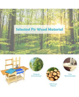 Wooden Kids Pretend Kitchen Play Set Outdoor Cooking Toy Gift Toddler Child