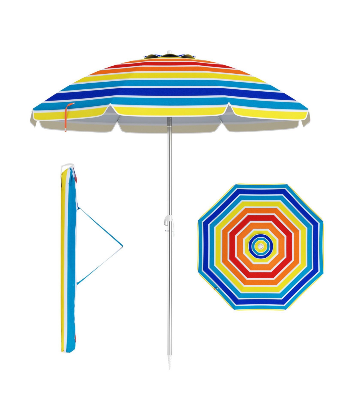 6.5 Ft Beach Umbrella UPF50+ Sun Protection Portable Sunshade Parasol for Sand - Blue