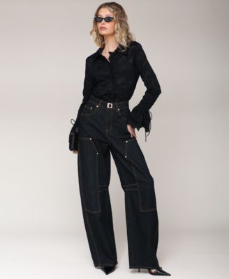 Women's Button-Front Flared-Sleeve Lace Shirt