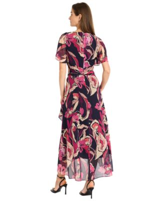 Women's Printed V-Neck Midi Fit & Flare Dress