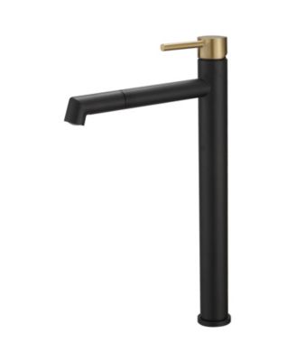 Single Hole Single Handle Bathroom Vessel Sink Faucet With Supply Hose in Black Gold