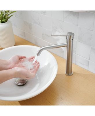 Modern Single Hole Single Handle Vessel Bathroom Vanity Sink Faucet With Pop Up Drain Without Overflow in Brushed Nickel