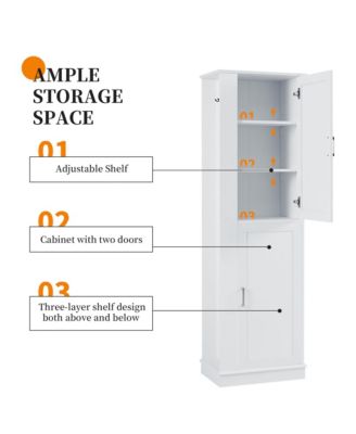 68"H Tall Bathroom Cabinet with Hook and Adjustable Shelf, Freestanding MDF