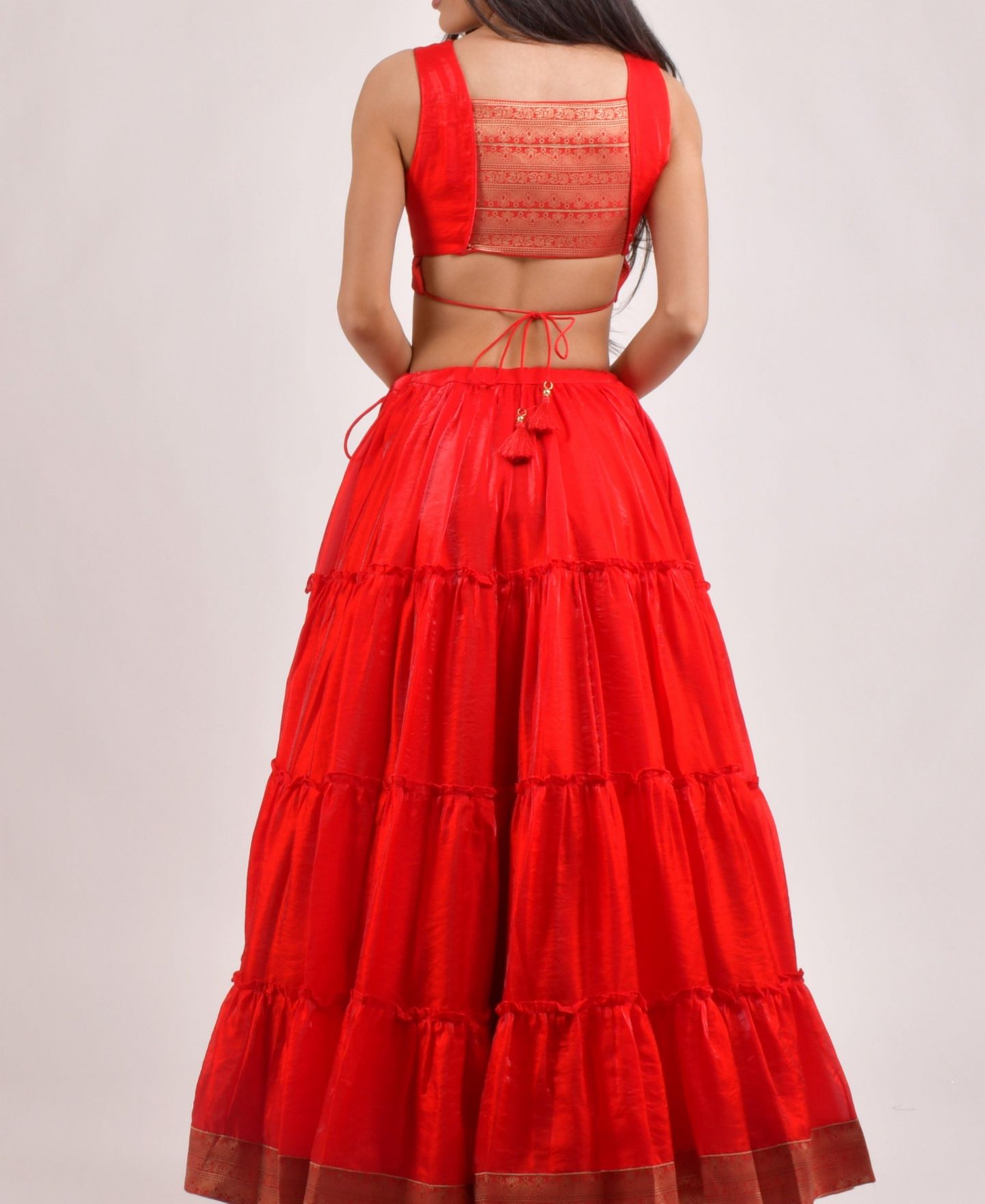 Женский топ RAAS Tiered Shimmer Lehenga Choli, цвет: Красный — фото 4
